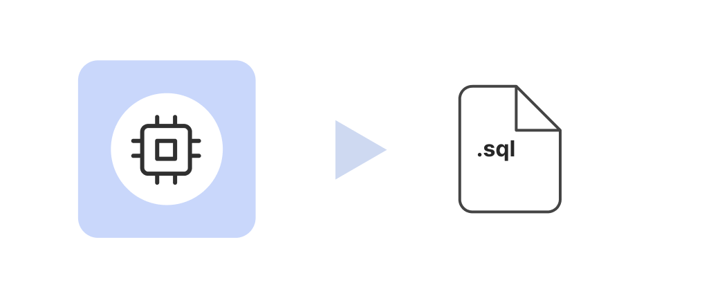 a box with a processor symbol (which symbolizes internal program) points to a file with dot ddl written on it